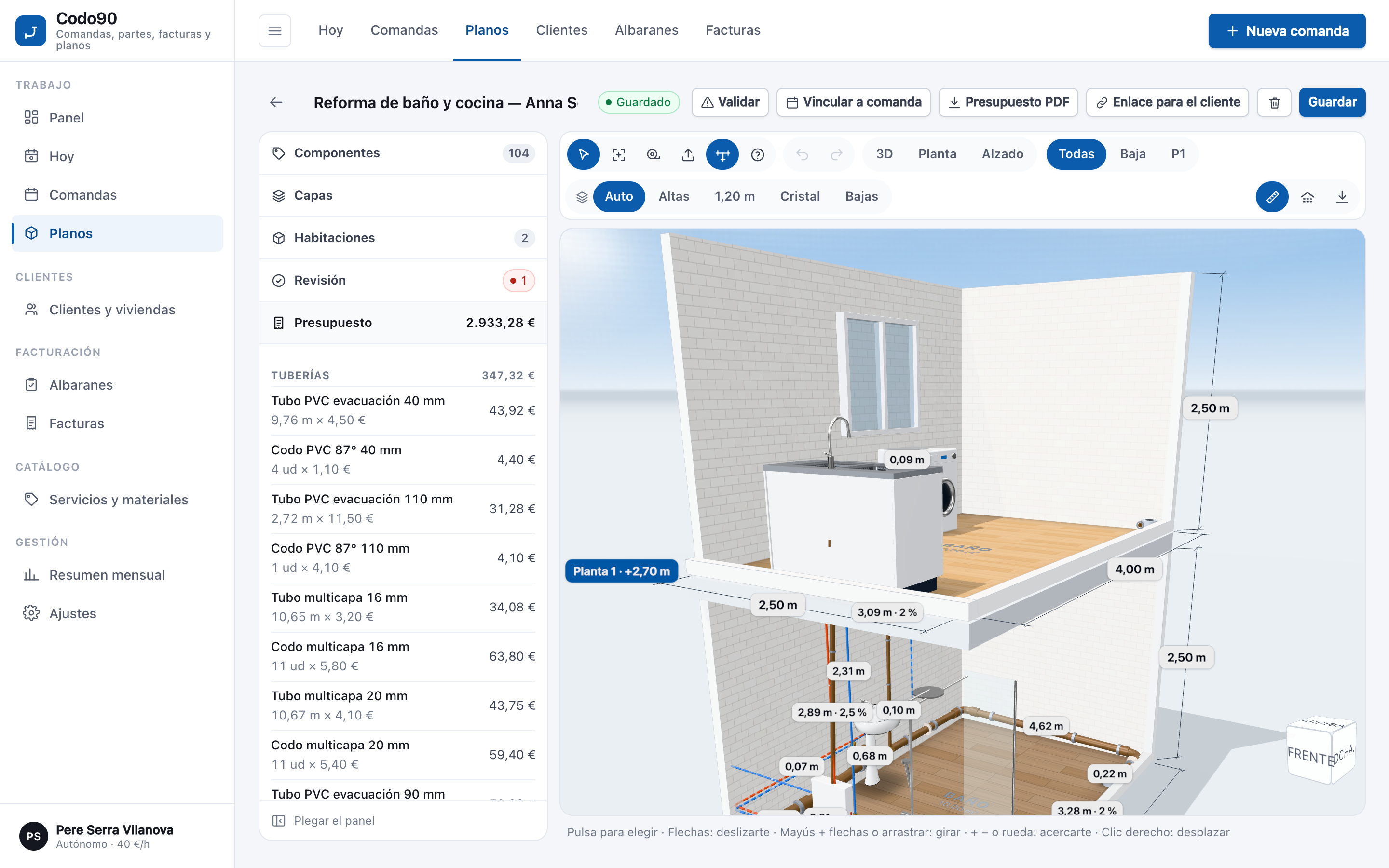 Presupuesto calculado a partir del plano 3D