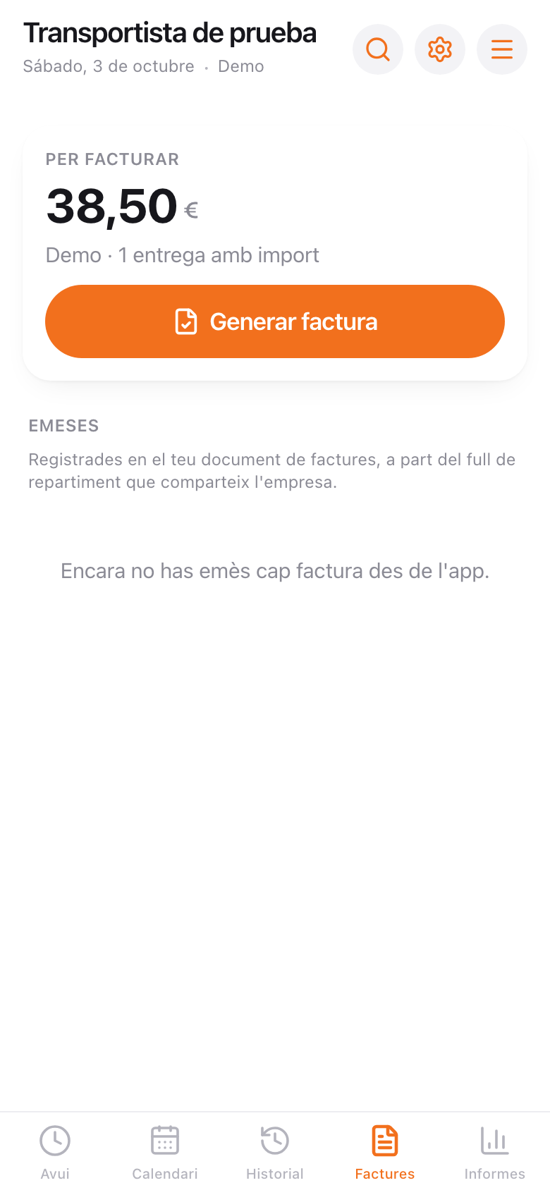 Importe pendiente de facturar con el botón para generar la factura